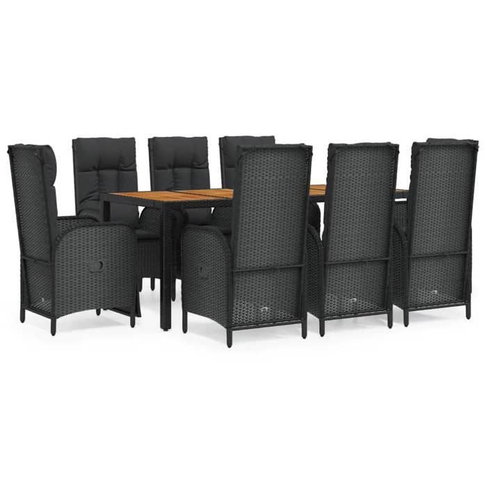 VidaXL 9pcs Garden Dining Set and Cushions Black Wicker, Dining Set, Dining Set 3185082