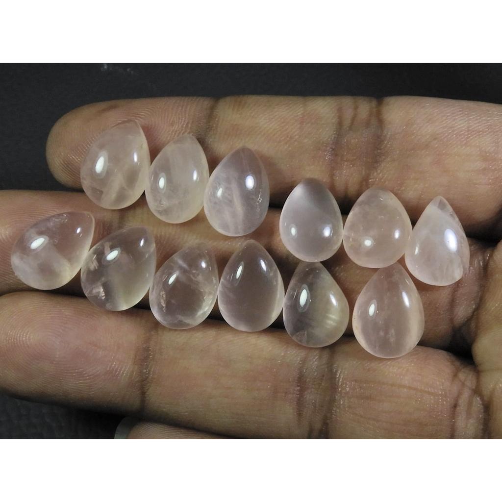10X14MM Natural Rose Quartz Pear Cabochon Loose Gemstone 12Pcs Lot 65Cts. A-334