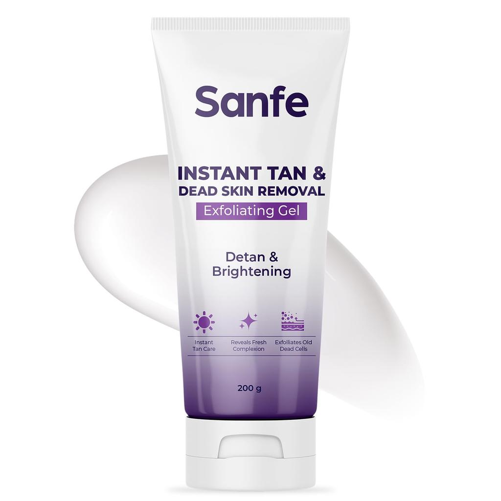 Sanfe Gel Esfoliante Istantaneo Abbronzatura & Rimozione Cellule Morte | Rimuove Visibilmente l'Abbronzatura | Esfoliazione AHA in Minuti | Pelle Liscia & Luminosa | 200g