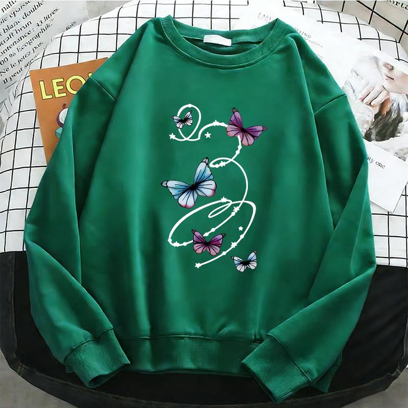 Gothic Womens Hoodies Retro Butterfly Daily Fleece Sweatshirt Fashion O-Neck Pullover Casual Winter Autumn Clothing