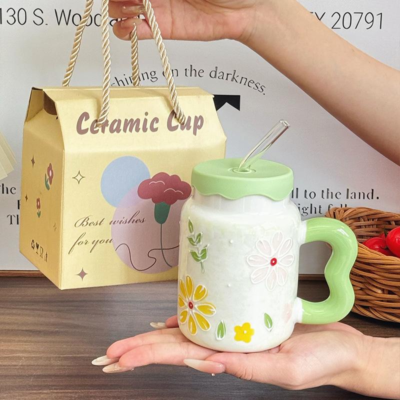 Birthday Gift for Best Friend Retro Flower Cup for Boys and Girls High End Ceramic Mug Souvenir Gift Box
