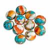 Spiny Oyster Turquoise Cabochon Round Flat Back Gemstone, Natural Orange Blue Turquoise Loose Stone for Jewelry Making