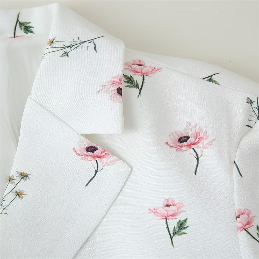Spring Women's Fashionable Sweet Floral Suit With Adjustable Waist Jacket