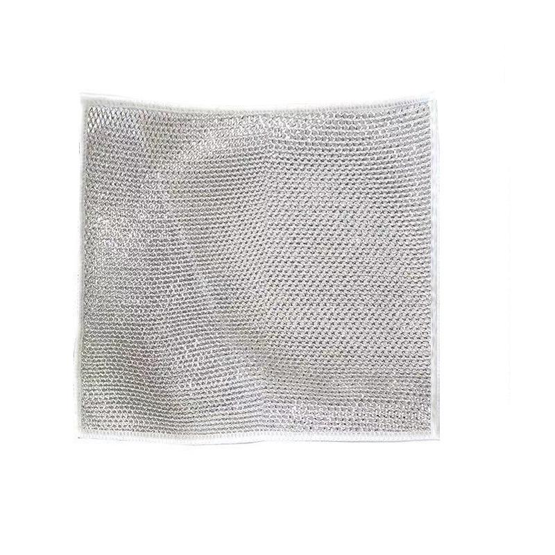 Non-stick Steel Mesh Dishcloth: Easy-Clean Metal Scrubber for Kitchen, Dishwashing, and Pots - Silver Wire Rag