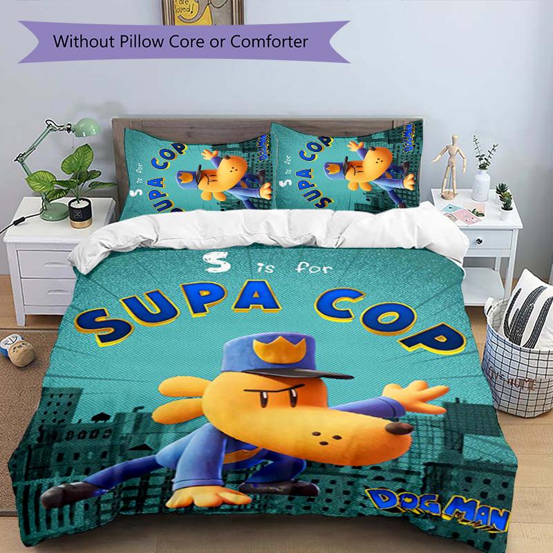 Dog Man 3pcs Bedding Set Duvet Cover Closure Includes 1 Duvet Cover & 2 Pillowcases for All Seasons Bedroom Home Dorm Decor