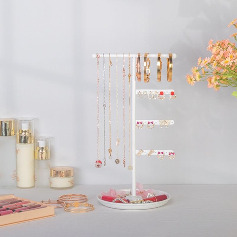 T Bar Jewelry Stand Organiser Display Shelf for Necklace Bracelet Watch Detachable Jewellery Presentation Rack with Tray