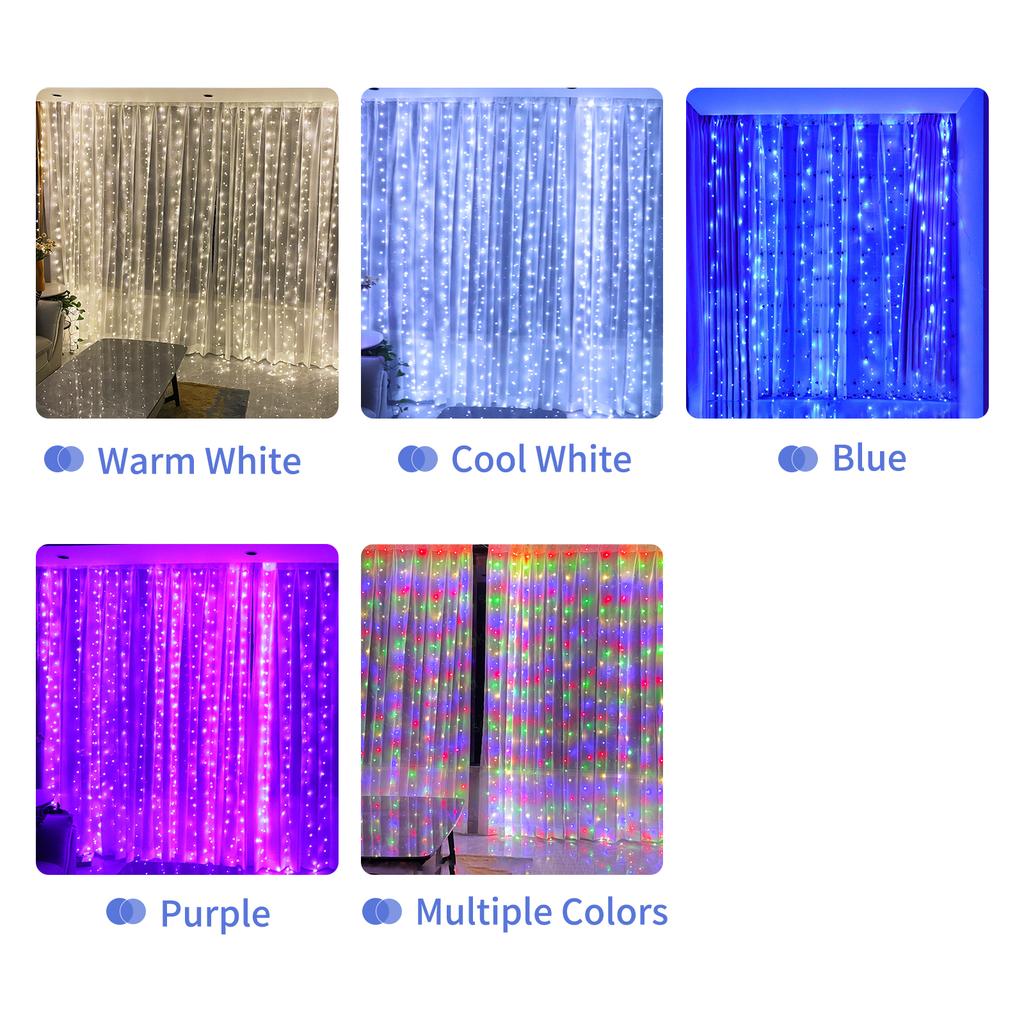 USB Powered Curtain String Lights Curtain Lighting Decoration for Dating Proposing Gathering 8 Lighting Modes 118* 118in Warm White