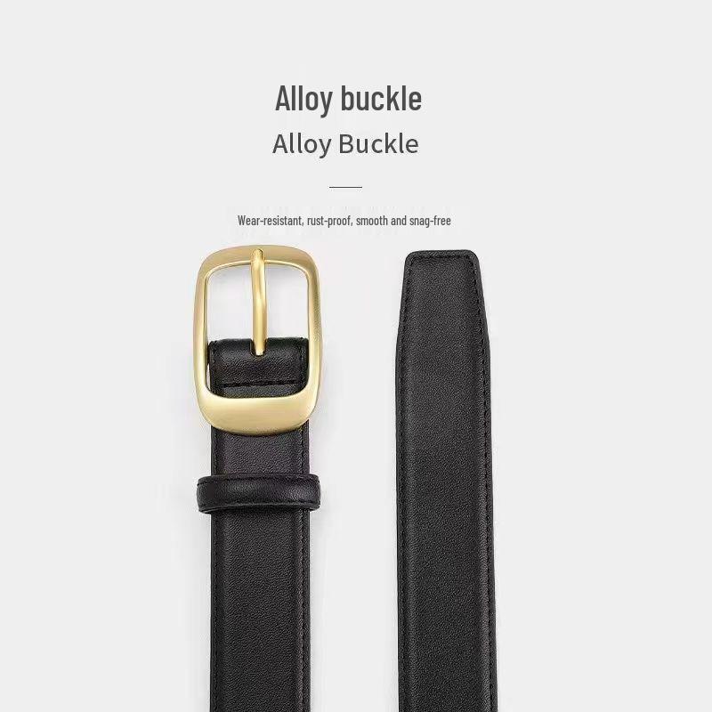 Women's Versatile Black Leather Belt - Fashionable Decorative Waistband for Jeans