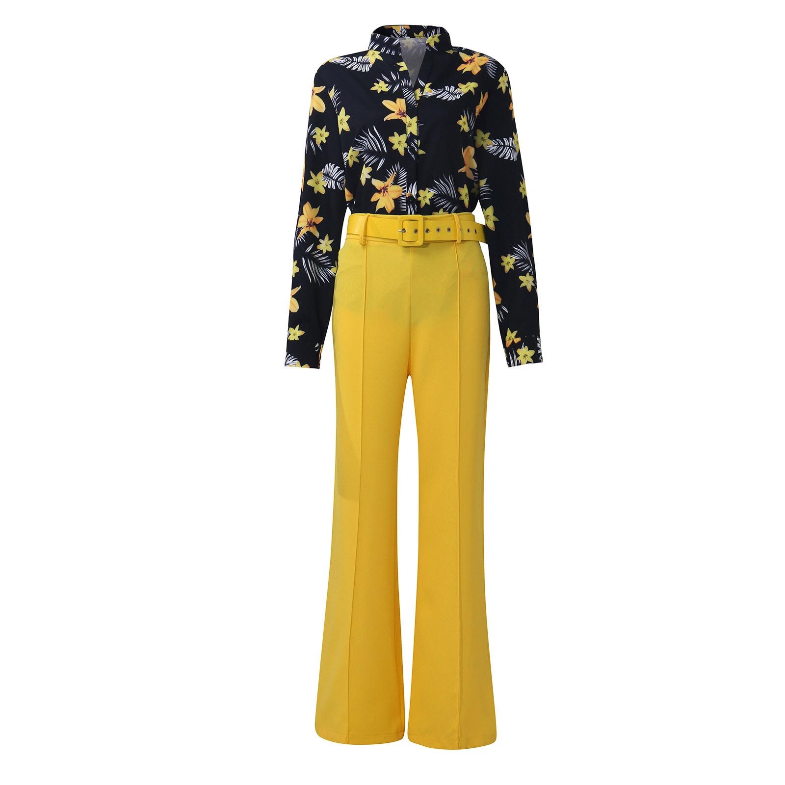 

Женские модные повседневные брюки с поясом и цветочным принтом, брюки, брюки, костюмы XXL жёлтый