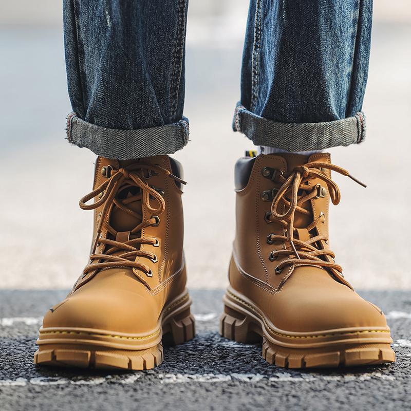 Nowe modne jesienne i zimowe męskie wysokie buty Martin dla studentów, mężczyzn i chłopców, modne buty robocze z miękką podeszwą, ochrona pracy, trampki Martin
