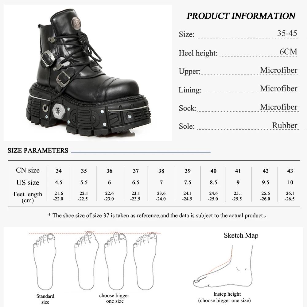 

Metal Thick Sole Ankle Boots, Lace Up Mid Calf Boots, Y2K Unisex Height Increasing Platform Booties,Punk Round Toe Gothic Shoes 45