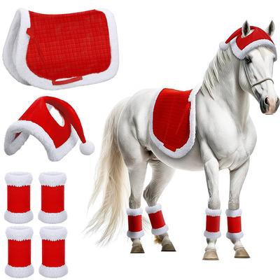 6ks Vánoční návleky na nohy Santa Clause, klobouk pro koně, podsedlová dečka, klobouk Santa Clause, podsedlové dečky, návleky na nohy pro vánoční koňský kostým, doplňky