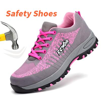 Zapatos de seguridad para mujer, zapatillas con punta de acero, botas ligeras para pinchazos, color rosa, talla pequeña