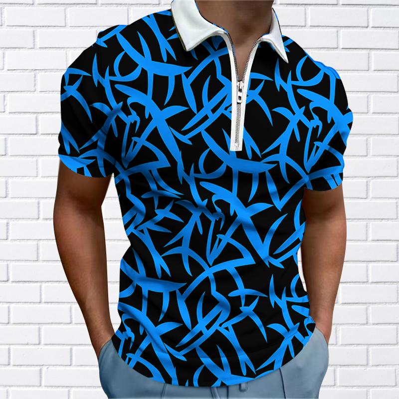 

Мужская рубашка поло повседневная на молнии с коротким рукавом модная повседневная на молнии лето весна стандартный крой 3D оранжевый зыбучий песок принт рубашка 8XL синий