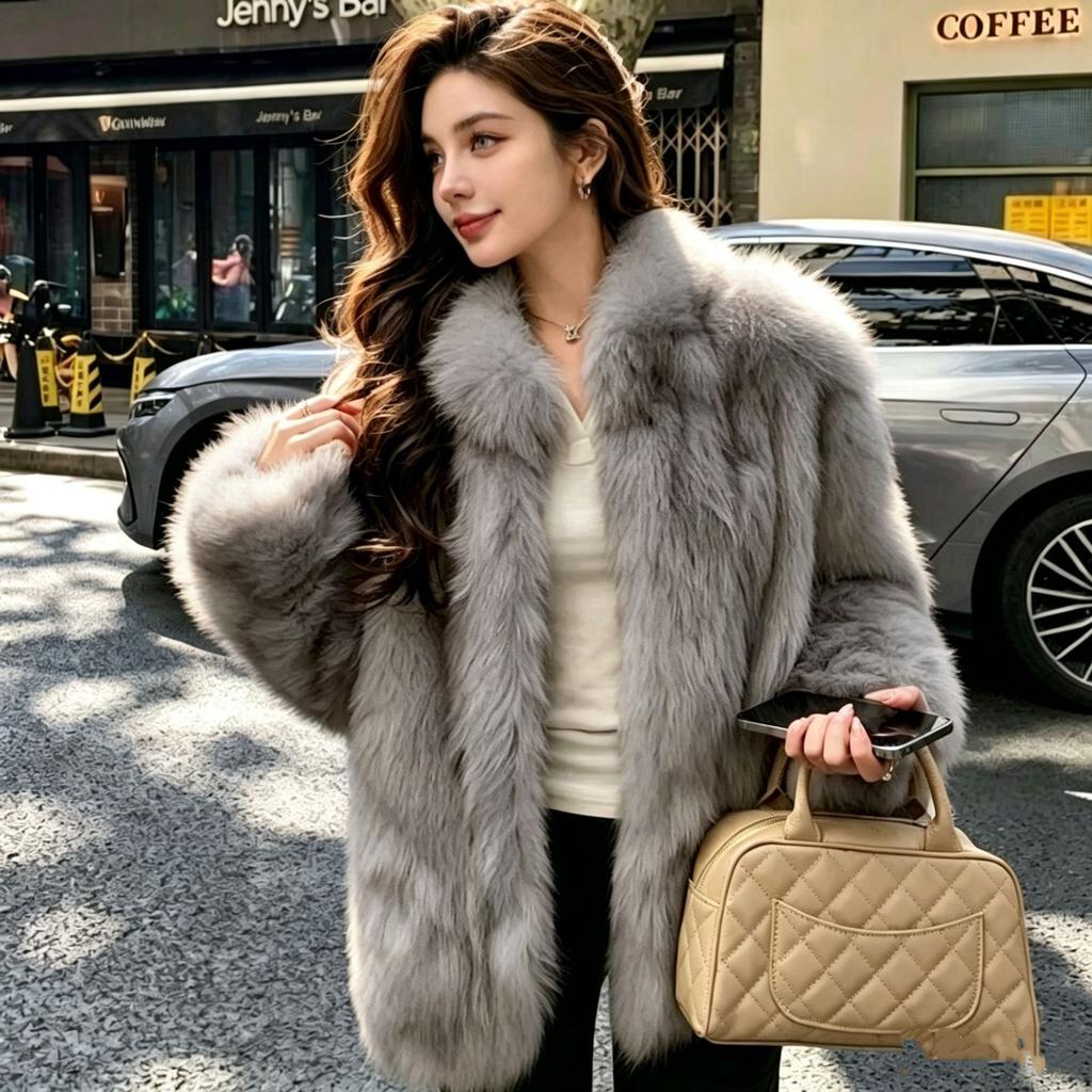 New imitation fox fur coat women's winter stand-up collar thin mink fur coat light
