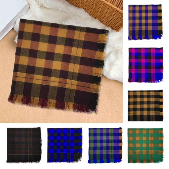 Wool Square Scarf with Tassel Decoration Plaid Pattern Women Knitting Scarf Versatile Headscarf Daily Outdoor Wear