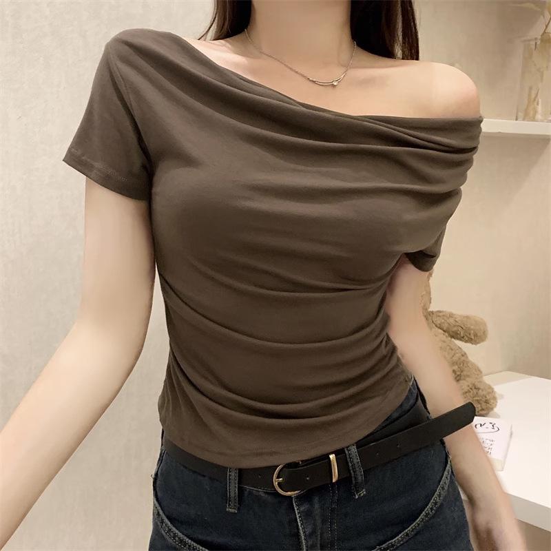 2024 Slim Fit Short-Sleeve Swing Collar T-Shirt - Women's Trendy Solid Summer Top