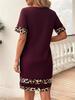 Leopard Print Patchwork Round Neck T-shirt Dress for Women, Summer 2025
