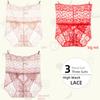 3Pieces/Lot High Waist Light Sexy Elastic Lace Women's Panties, Pure Cotton Crotch Comfortable Non-marking Breathable Lightweight Underwear Briefs