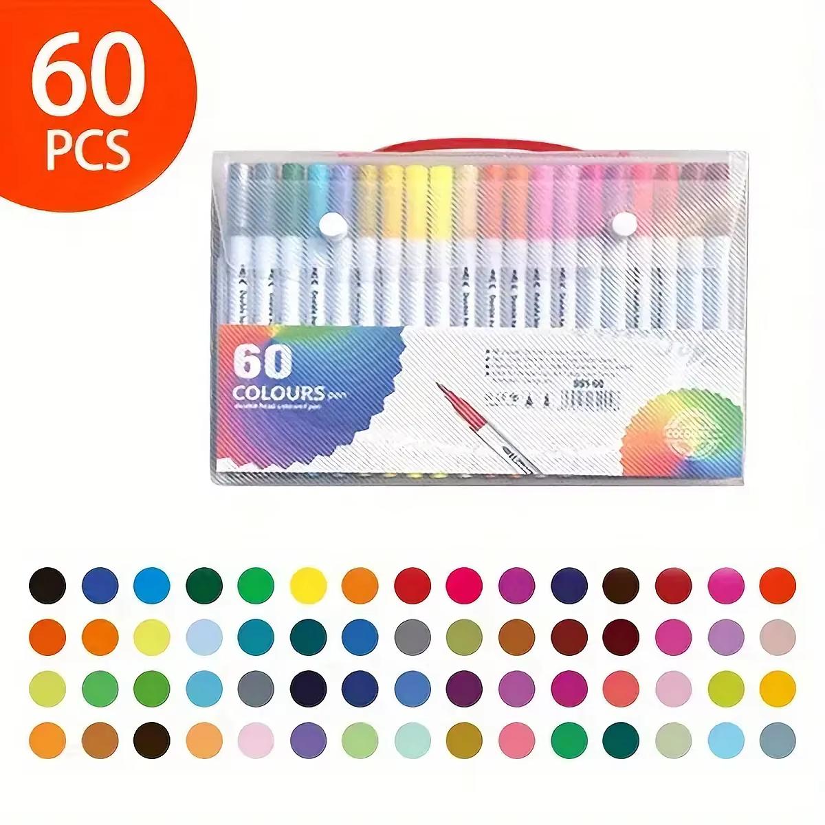 60-Pack Double-Headed Marker Pens – Fine & Brush Tip, Water-Based, Vibrant Colors for Art, Calligraphy, and Holiday Decoration 60pcs