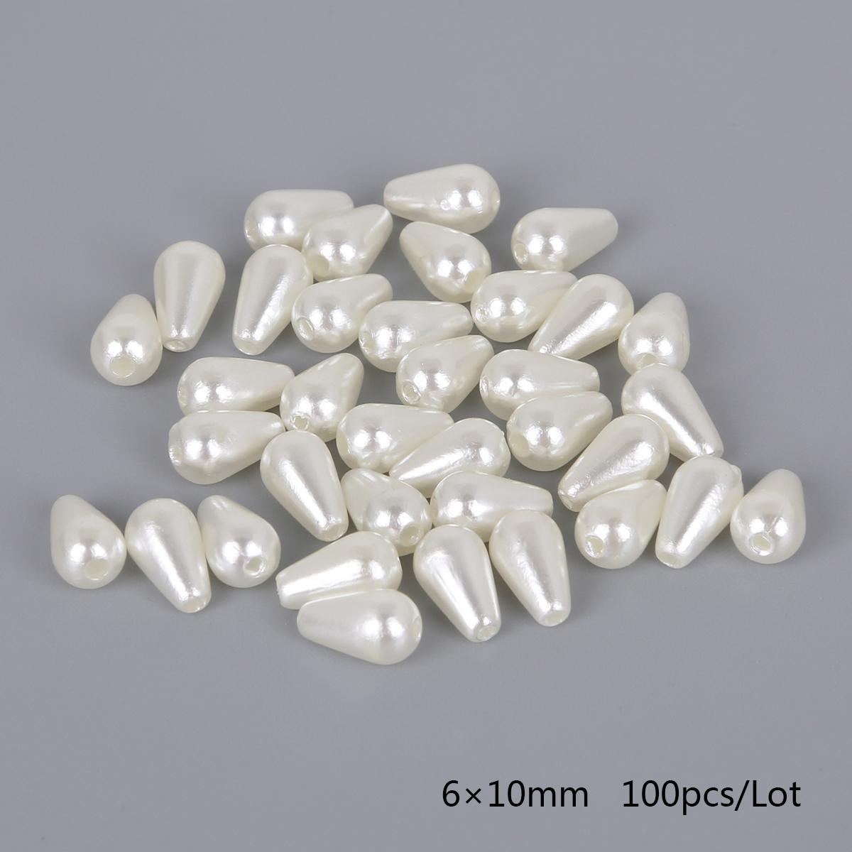 

50-100 шт. ABS искусственный жемчуг акриловые рисовые бусины с двумя отверстиями для изготовления модных ювелирных изделий DIY ожерелье браслет 6x10mm 100pcs