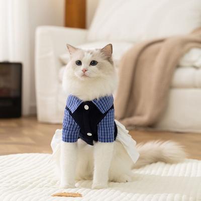 Cat Gown Soft Cat Bowknot Dress Cute Preppy Style Pet Princess Skirts Shirt Collar Creative Puppy Pleated Skirt Pet Party