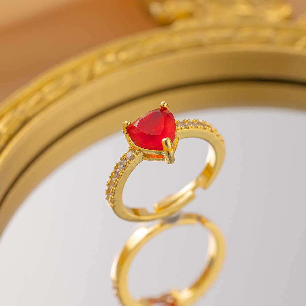 Exquisite super flash zircon ring for girls, light luxury, high-end sense opening adjustable ring, simple real gold electroplating