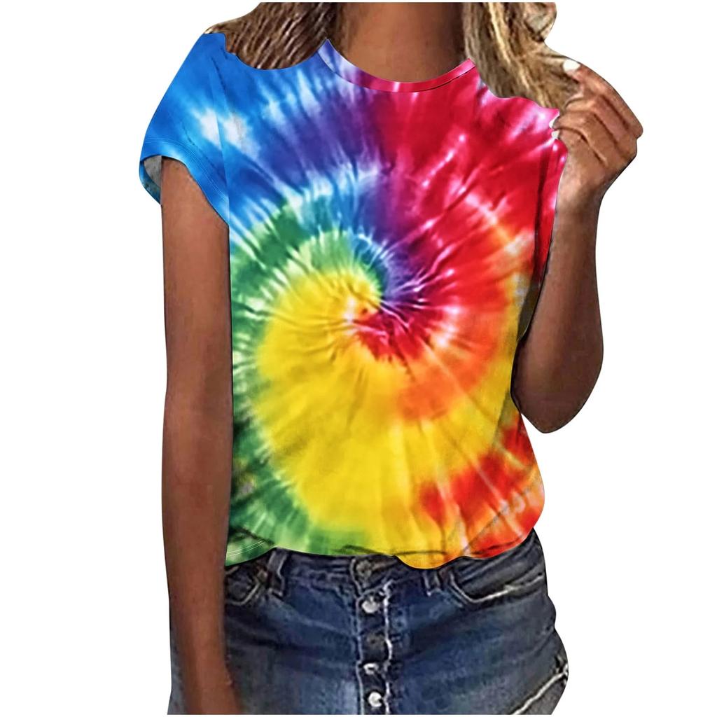 New Colorful Tie Dye 3D Print T-Shirts Women Summer O-Neck Short Sleeve T Shirt Y2k Harajuku Tees Streetwear Top Female Clothing