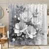1pc Elegant Floral Shower Curtain - Gray & White Swirl, Ruffled Petals, Sparkling Center, Modern & Vintage Bathroom Decor