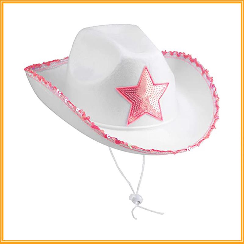 Pink Bride Party White Denim Hat with Five-Pointed Star Design