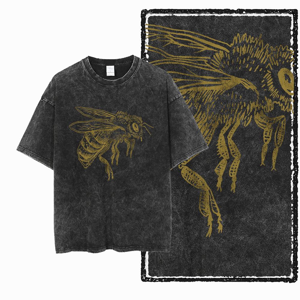 

DE BEES Printed Acid Washed Cotton Exclusive Graphic Unisex T Shirt Cool Vintage Streetwear Men Tshirts Big Size Tee for men M