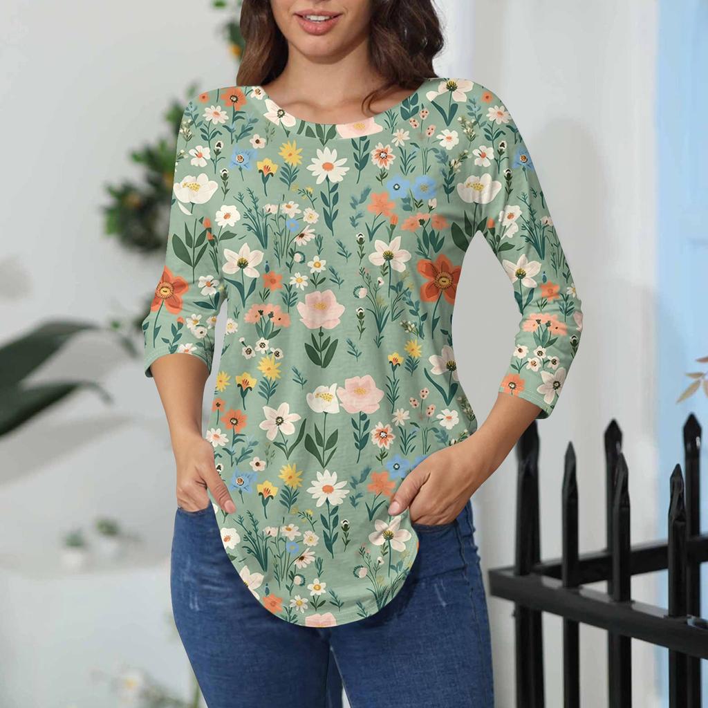 Damen-T-Shirts, 3/4-Ärmel, einfarbig, Pullover, Sommer, Frühling, Tops, Blusen