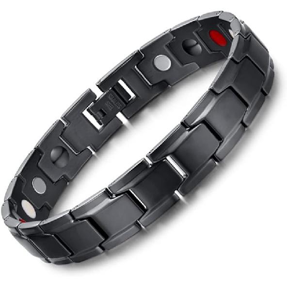 Ultra Strength Magnetic Bracelet - 3,500 Gauss Per Magnet -Magnetic Bracelets for Men Woman - Adjustable Length -Pulseras Magneticas (Black Gold)