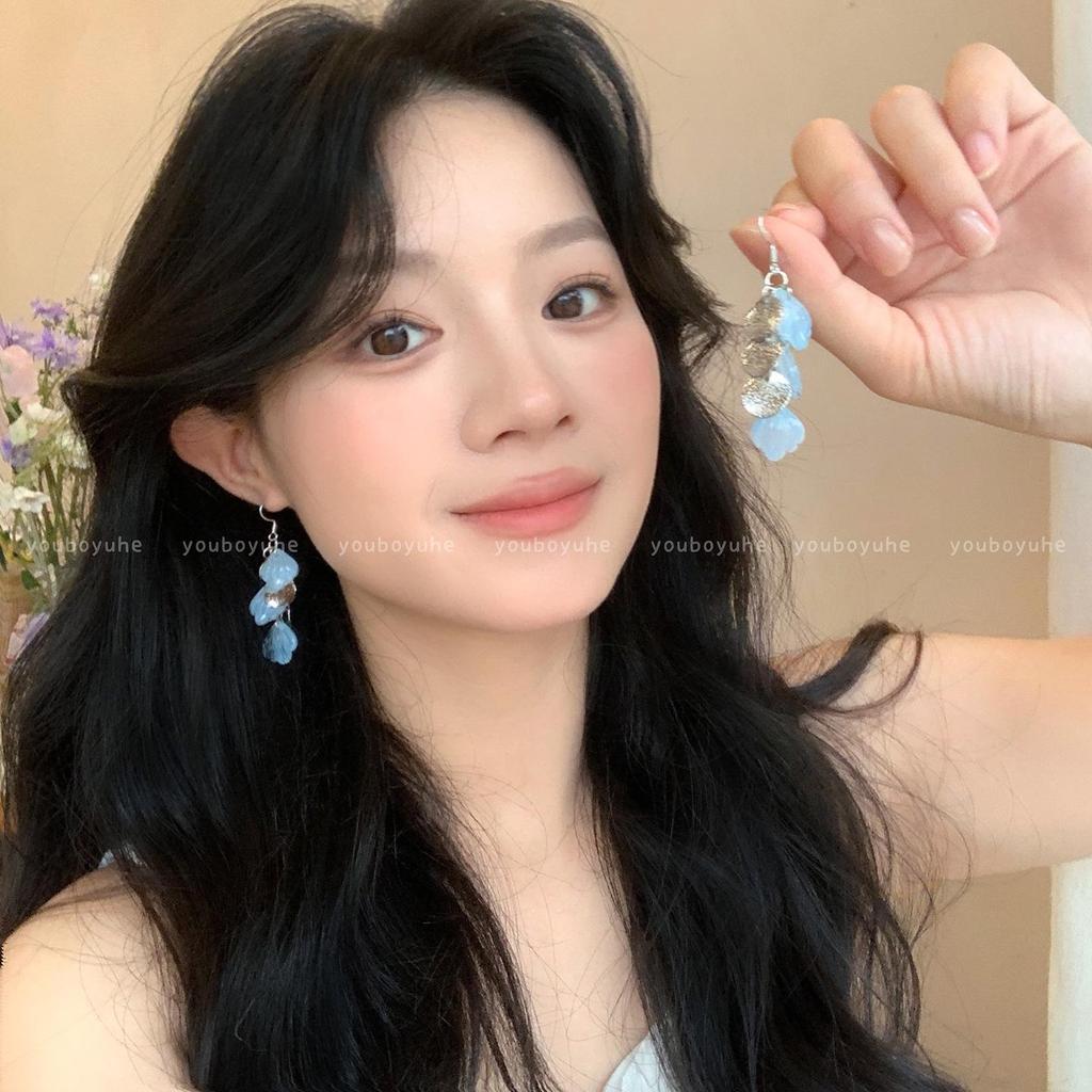 Boucles d'oreilles pendantes pétale coquillage dégradé bleu: Boucles d'oreilles d'été magnifiques pour les vacances à la plage 2025