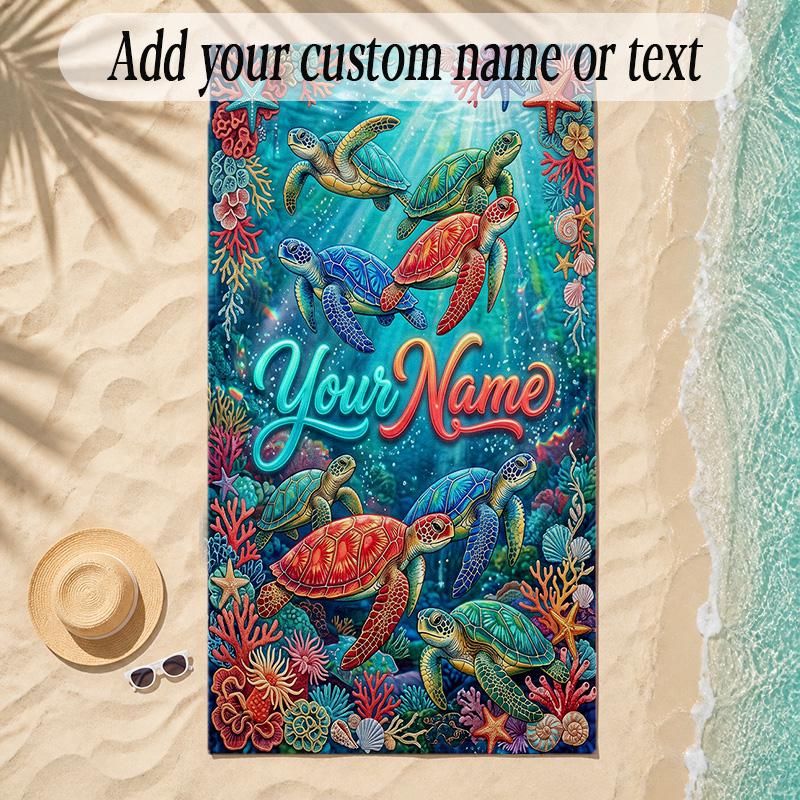 Mermaid Theme Soft Beach Towel Personalized Custom Name Text Towel Portable for Beach Pool Travel
