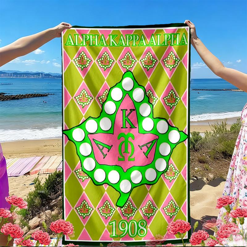Alpha Kappa Alpha Print Beach Towel, Versatile Lightweight Absorbent Beach Towel for Pool Surf Yoga Bathroom, Perfect Birthday Holiday Gift