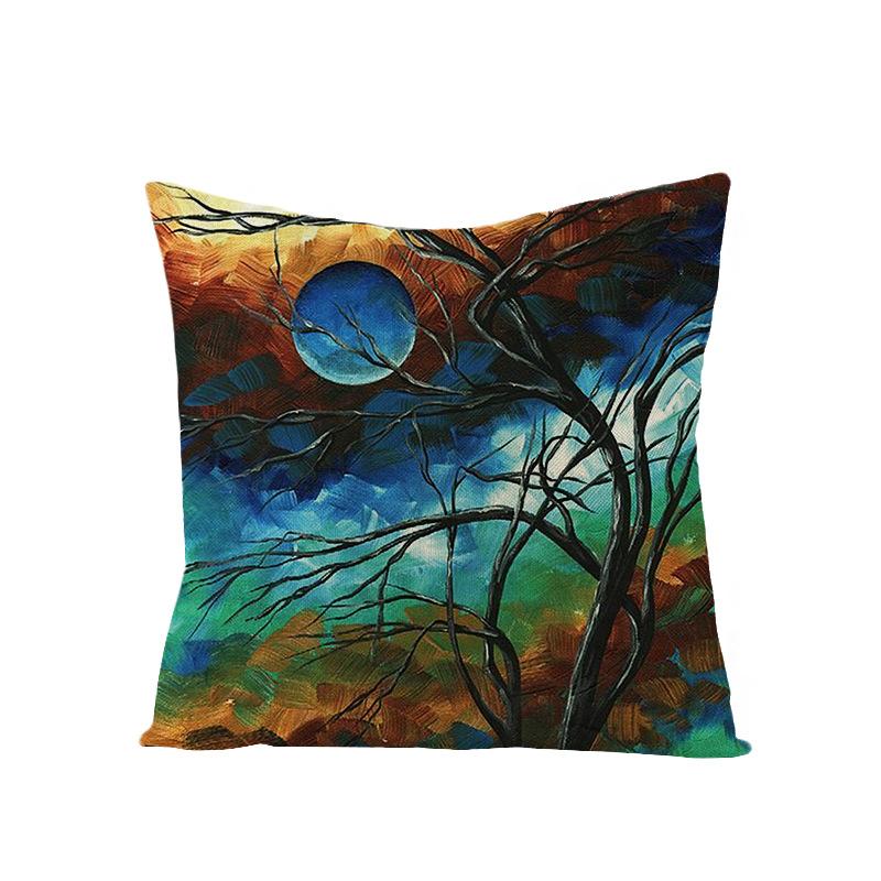 Home Oil Painting Tree Pillow Cover Polyester Sofa Car Pillow Cushion Cover Combination Pack
