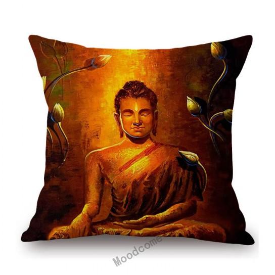 Worship Buddha Sakymuni Lotus Flower Buddism Oil Painting Southeast Asia Buddhists Decoration Pillow Case Linen Cushion Cover