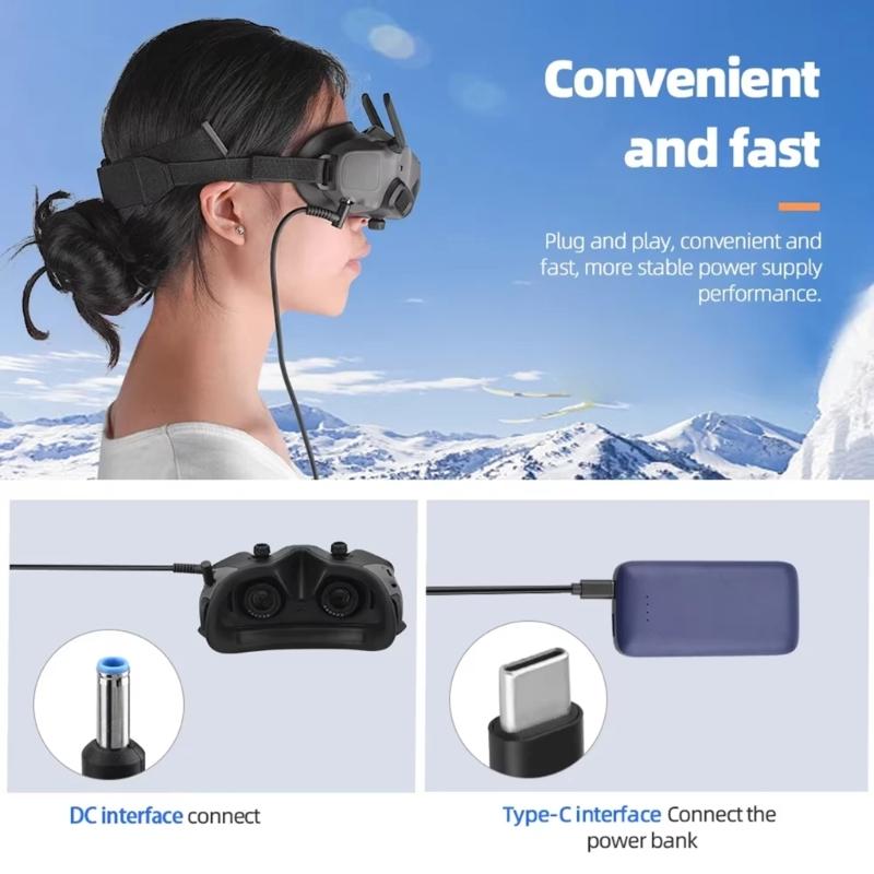 Power Supply Cable Type C to 4530 Fast Charging Port Mobile Power Line for Goggles 2 Flying Glasses Drones Accessories