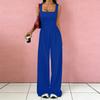 Women Sleeveless Wide Leg Jumpsuit Square Neck Ruched Bodice Casual Loose Fit Long Pants Outfit