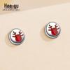 E1504 S999 Silver Elk Stud Earrings: Christmas Twist Screw Bean Design
