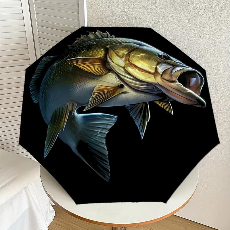 1PC Fish Print Automatic Open/Close Umbrella with Windproof, 8-Rib Sturdy Canopy, Durable Ribs, Fashionable Design, Outdoor Accessory, Fun Prin, Holid