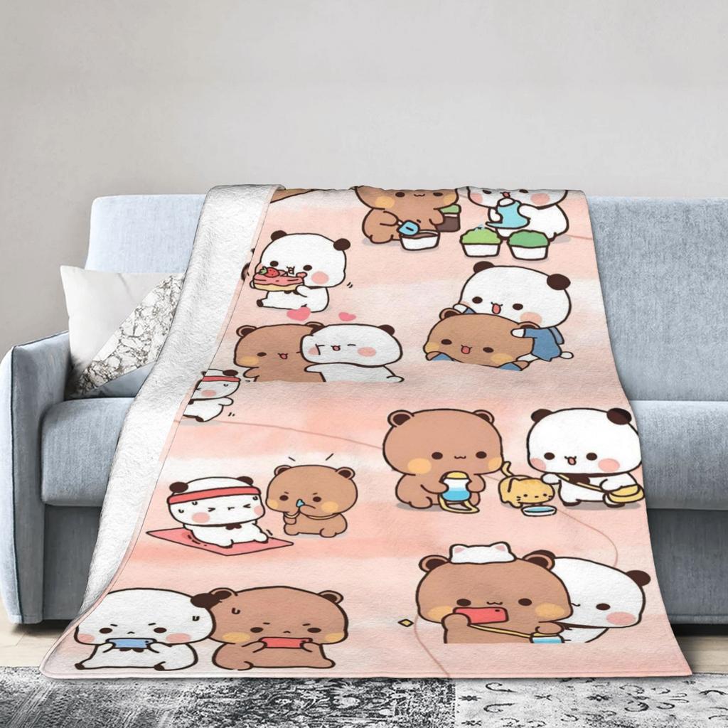 Bubu Dudu Süßer Cartoon-Bär Charakter Warme Weiche Decke Kawaii Panda Plüsch Überwurfdecke Schlafzimmer Flanell Bettüberwurf Sofabezug