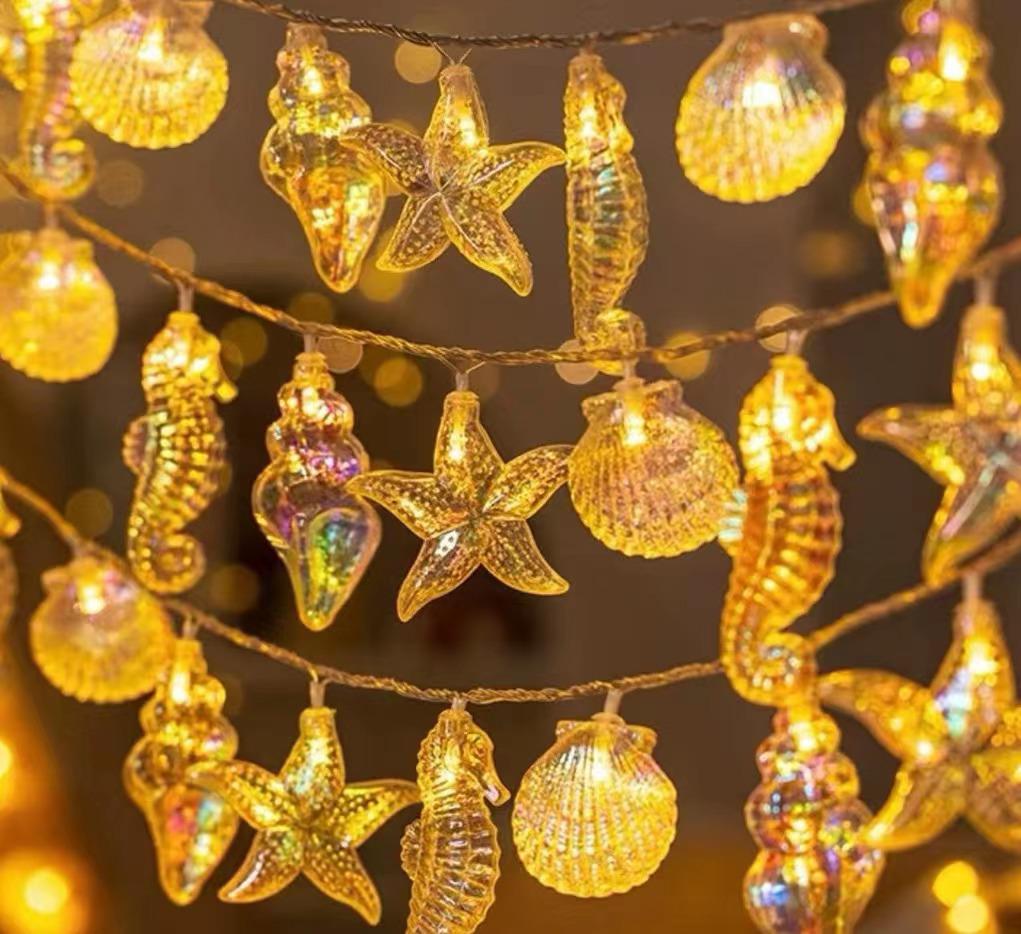 Colorful LED Seashell String Lights – Electroplated for Indoor Holiday or Dorm Decor
