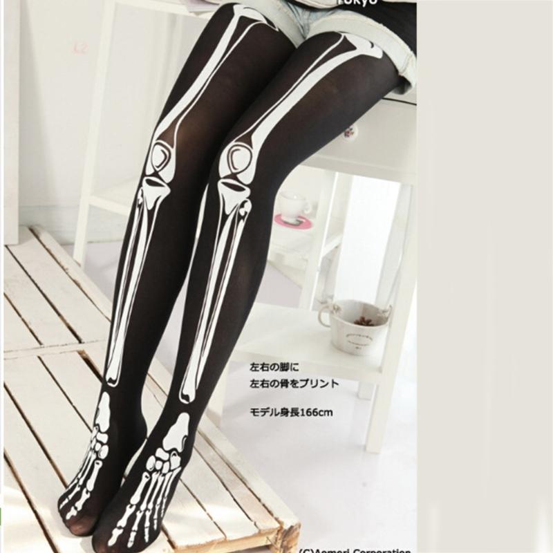 Women Horror Skeleton Bone Printed Tights Scary Terror Skull Halloween Themed Novelty Party Sexy Stockings Pantyhose