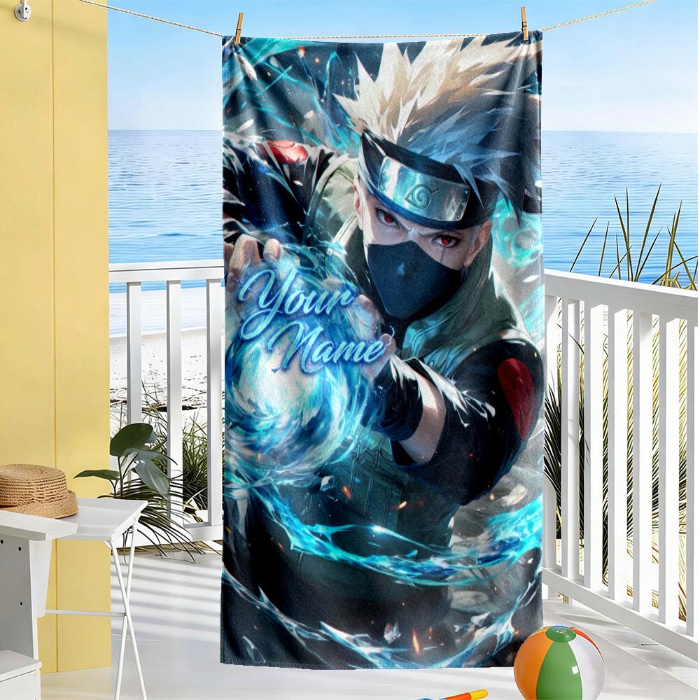 Naruto Character Personalized Text Beach Towel High Absorbency & Quick-Dry Ideal for Travel Outdoor Swim Pool Yoga Surf Camping Hiking Gym Gift Holida