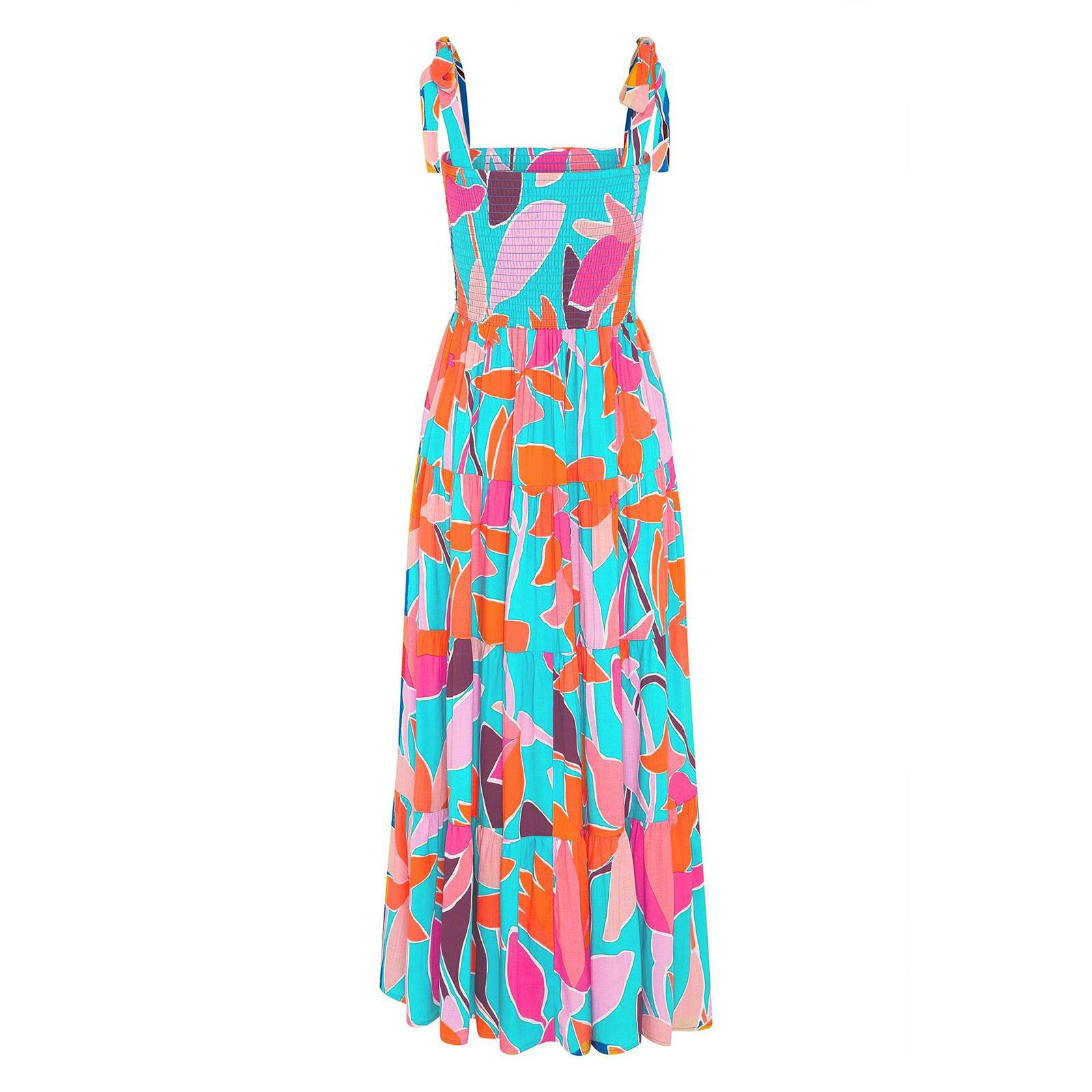 Летнее женское пляжное платье для отдыха на бретельках с открытой спиной и принтом — фото 7