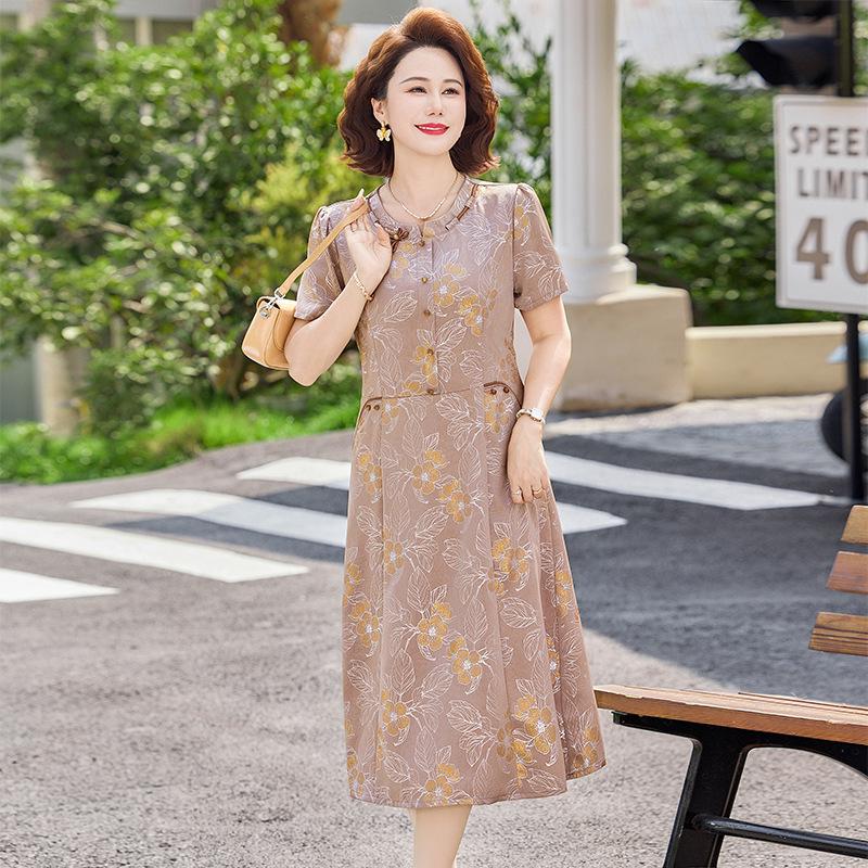 

2026 Summer Fashion Slimming Dress for Mom: Elegant Chinese Style for Middle-aged Women 4XL хакі