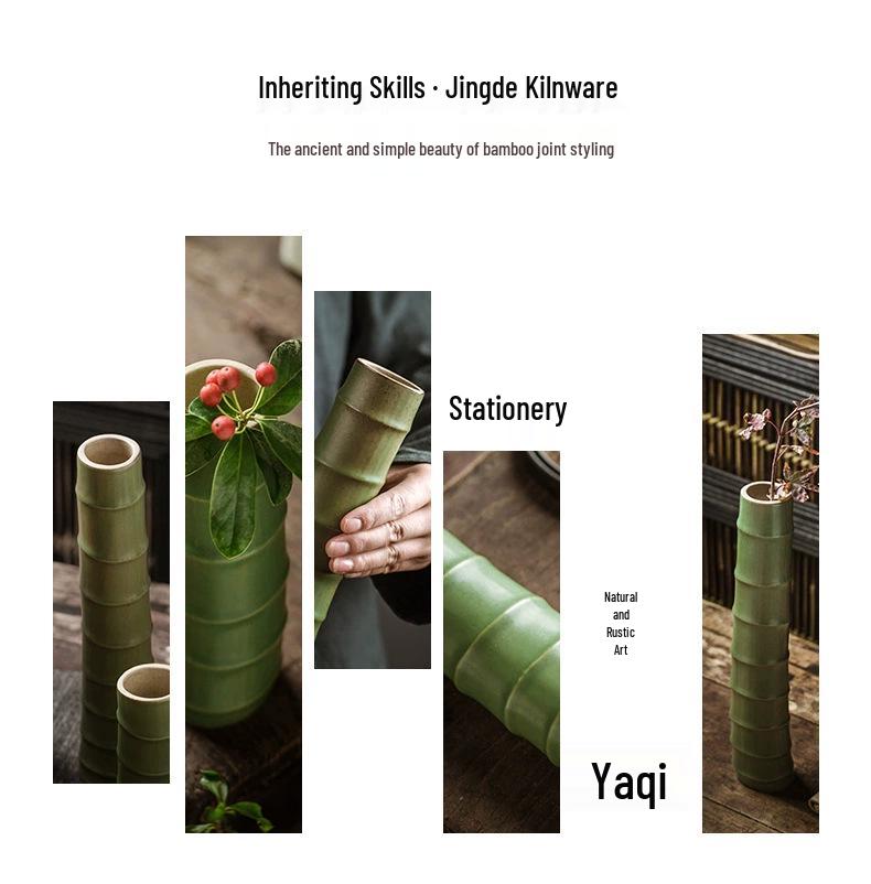 Zen Bamboo Joint Wall Hanging Vase: Ceramic Flower Holder for a Simple, Creative Arrangement.