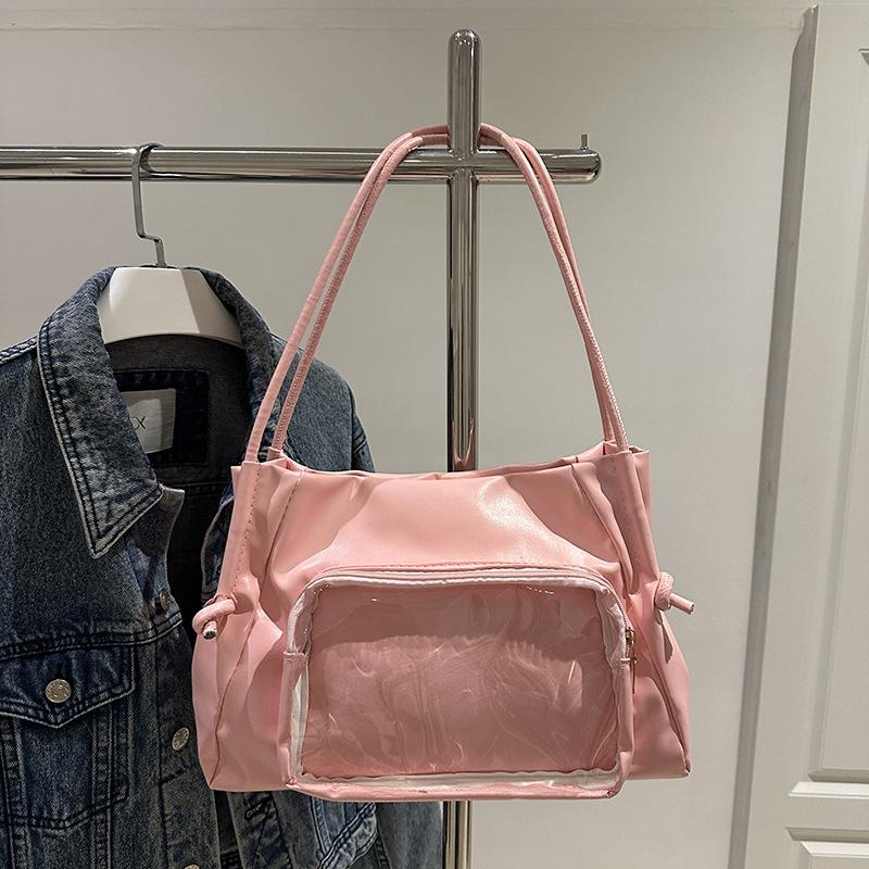 

2025 new women s bag fashion versatile shoulder messenger bag large capacity tote bag niche design handbag розовый